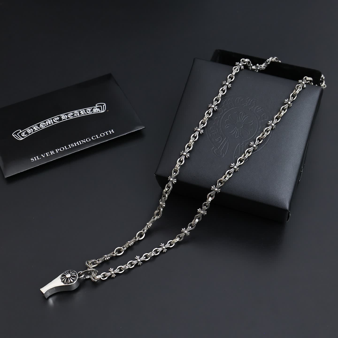Chrome Hearts Charm Hearts Silver Whistle Pendant Necklace